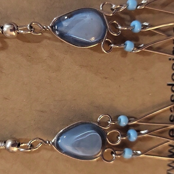 1795- Glass Beads Handmade Women's Earrings Blue Color NWT - Picture 3 of 4